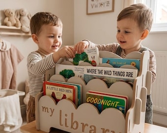 Montessori Wooden Children's Bookshelf Grey Educational and Decorative Design My Library