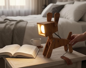 Abajur de cachorro de madeira, brinquedo decorativo de madeira, presente para bebê, presente para criança pequena, cordeirinho para quarto de bebê