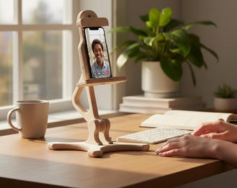 Wooden Phone Stand Personalized, Custom Docking Station for Desk, Engraved Smartphone Holder, Birthday Gift for Mom Dad, Office Desk Decor