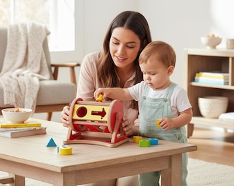Montessori Shape Sorting Drum, Wooden Shape Sorter Toy for Toddlers, Educational Baby Learning Toy, Fine Motor Skills Gift, First Birthday