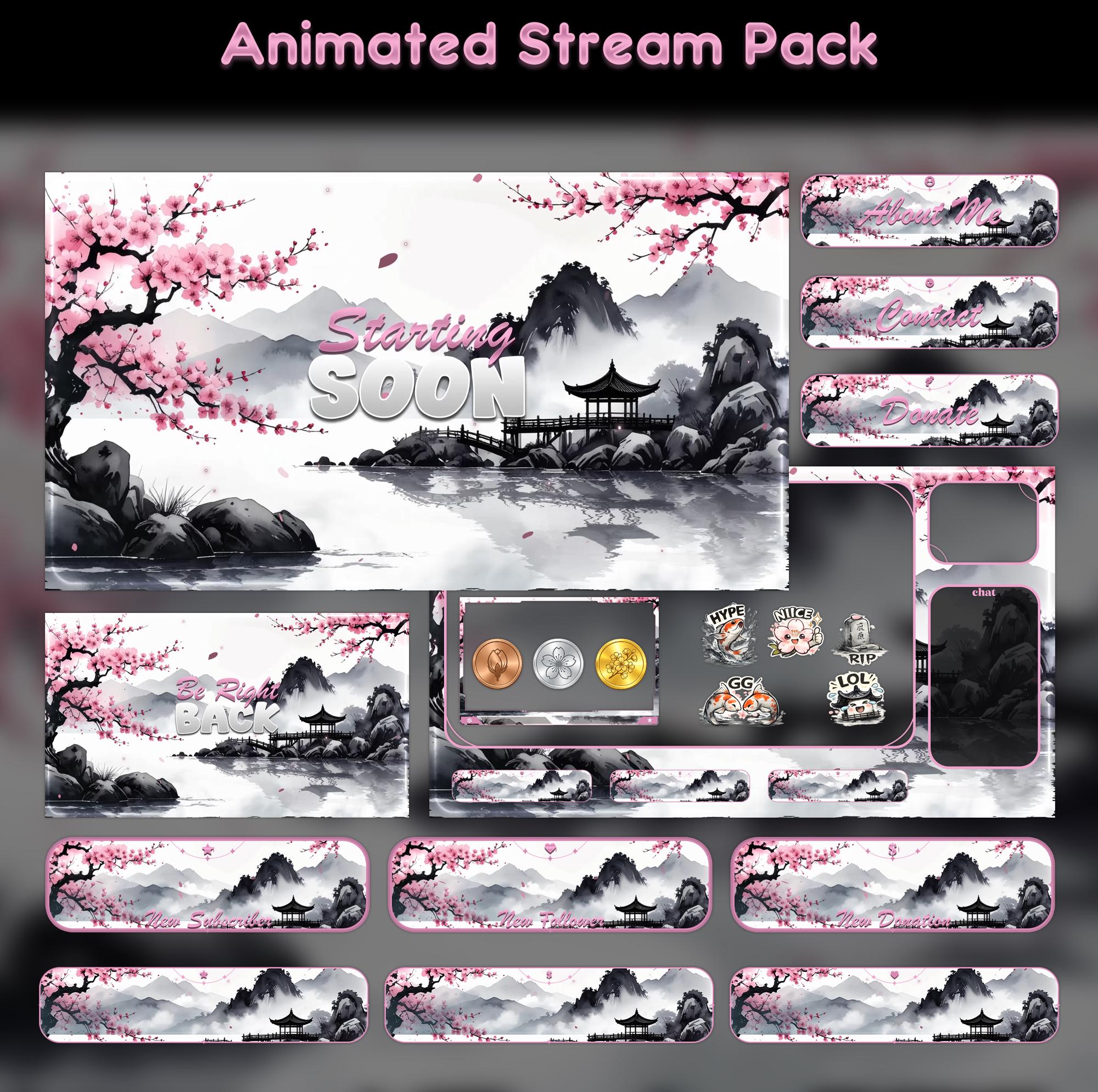 Animated Cherry Blossom Stream Overlay Package