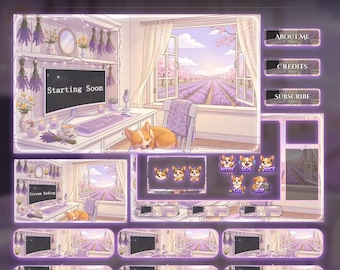 Lavender Spring Dog Animated Stream Package | Dog Twitch Overlay | YouTube | kick overlays
