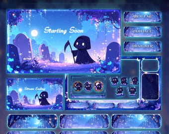 Starry Forest Reaper Overlay Animated Stream Package: Twitch Overlay, YouTube, Kick | Moonlit Overlays