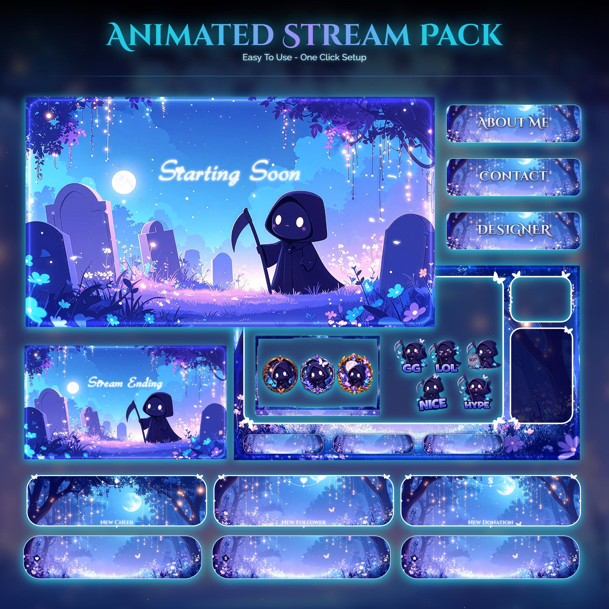 Starry Forest Reaper Overlay Animated Stream Package: Twitch Overlay, YouTube, Kick
