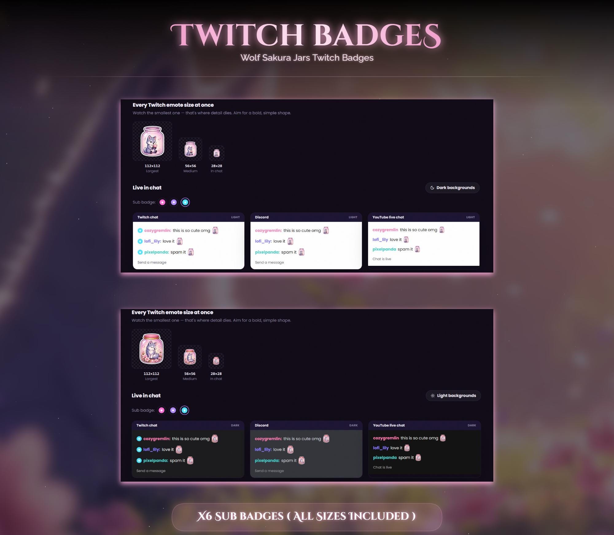 Sakura Wolf Jars Twitch Badges — preview photo 5
