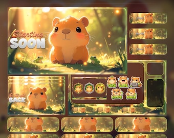 Capybara Forest Animated Stream Package : Twitch Overlay, YouTube, Kick | Frog Overlays