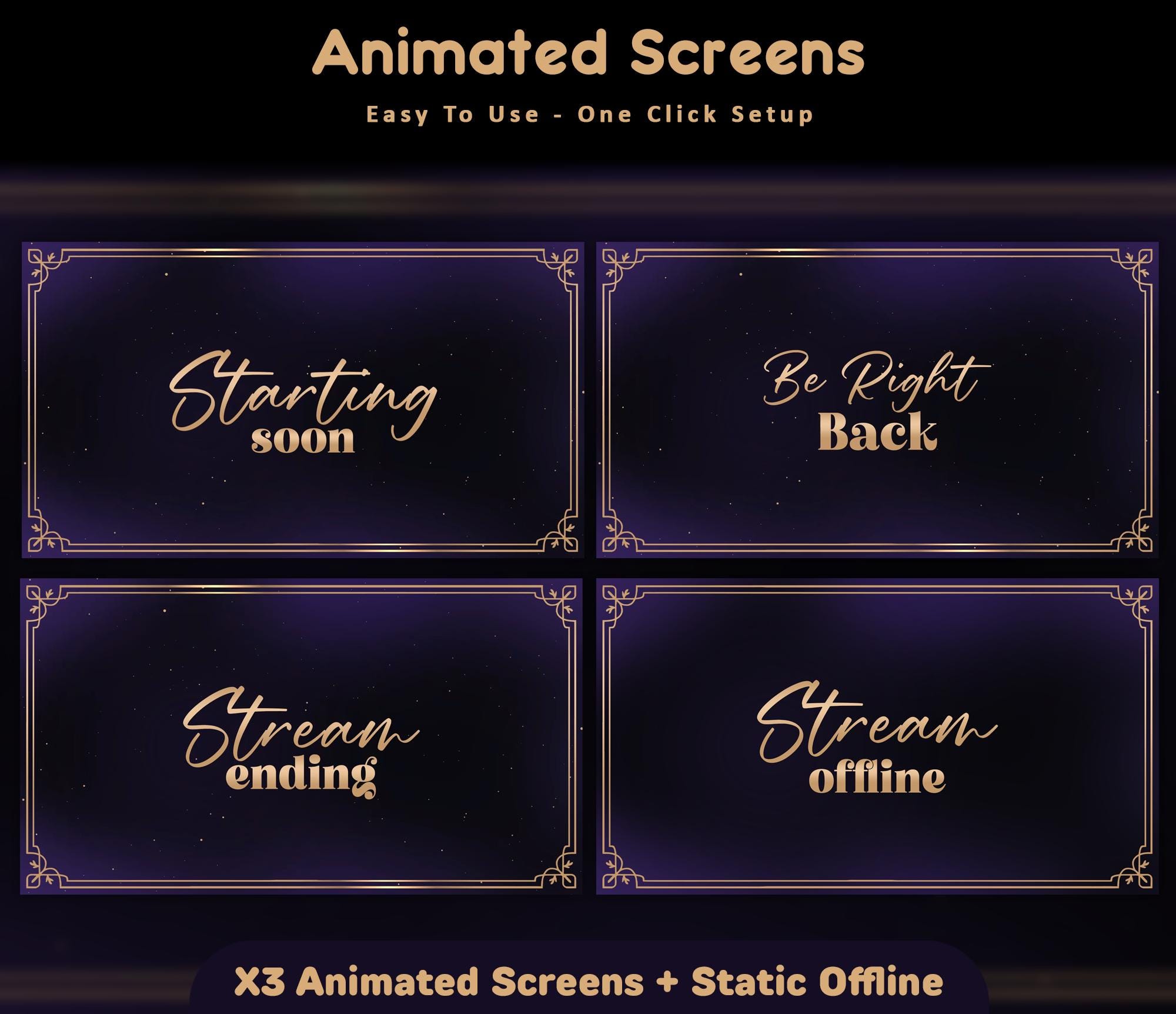 Royal Purple Night Animated Screens: For Twitch Overlay, YouTube, Kick