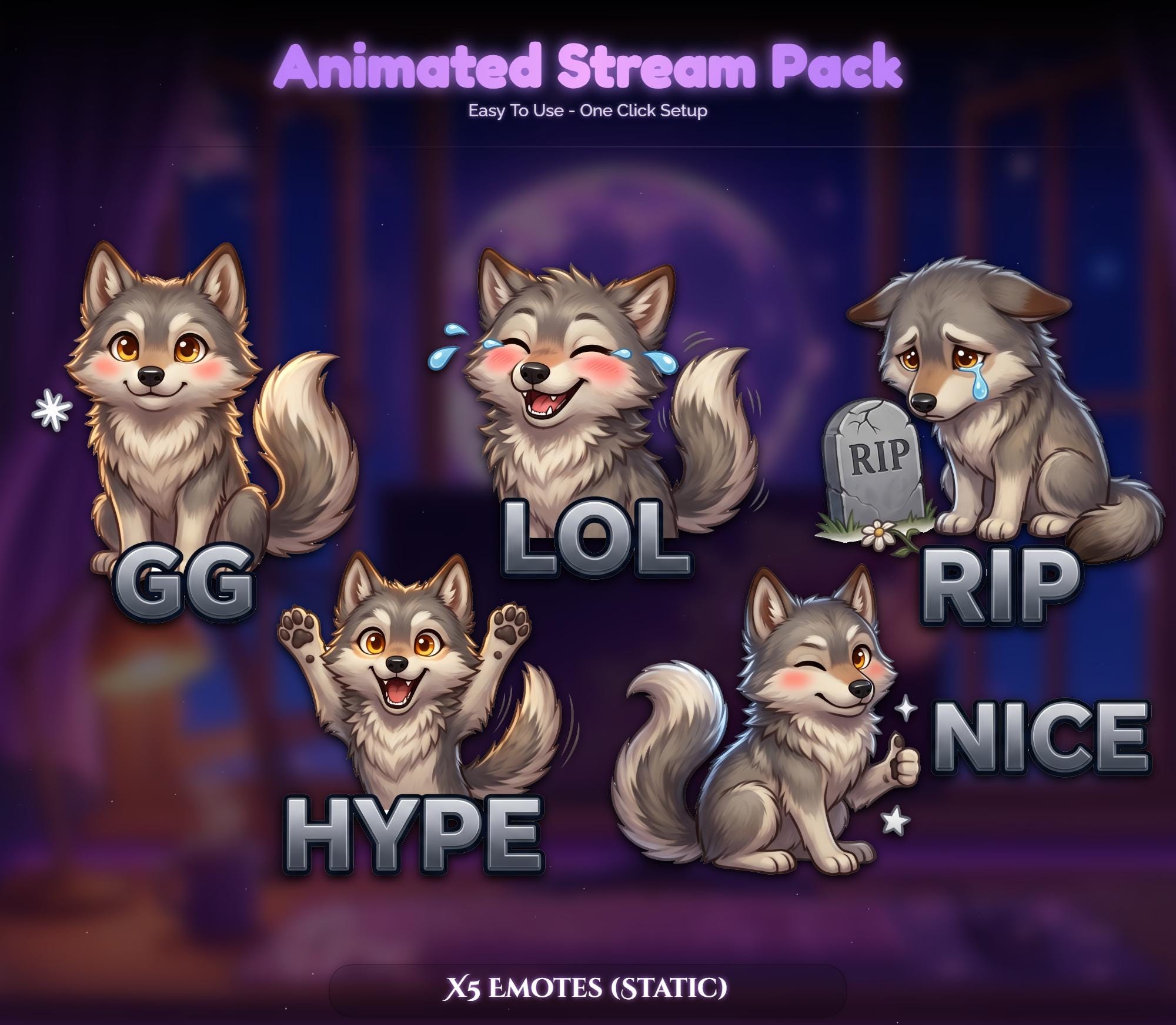 Wolf Sakura Moon Setup Animated Stream Pack — preview photo 7