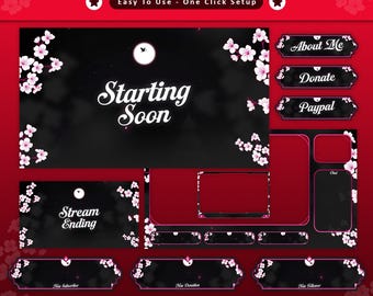Cherry Blossom Animated Stream Package: Twitch Overlay, YouTube, Kick | Sakura Overlays