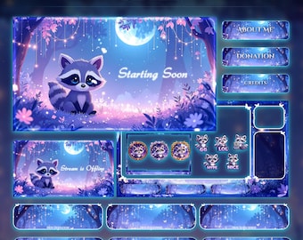 Raccoon Forest Magic Animated Stream Package | Twitch Overlay | YouTube | kick | raccoon overlays