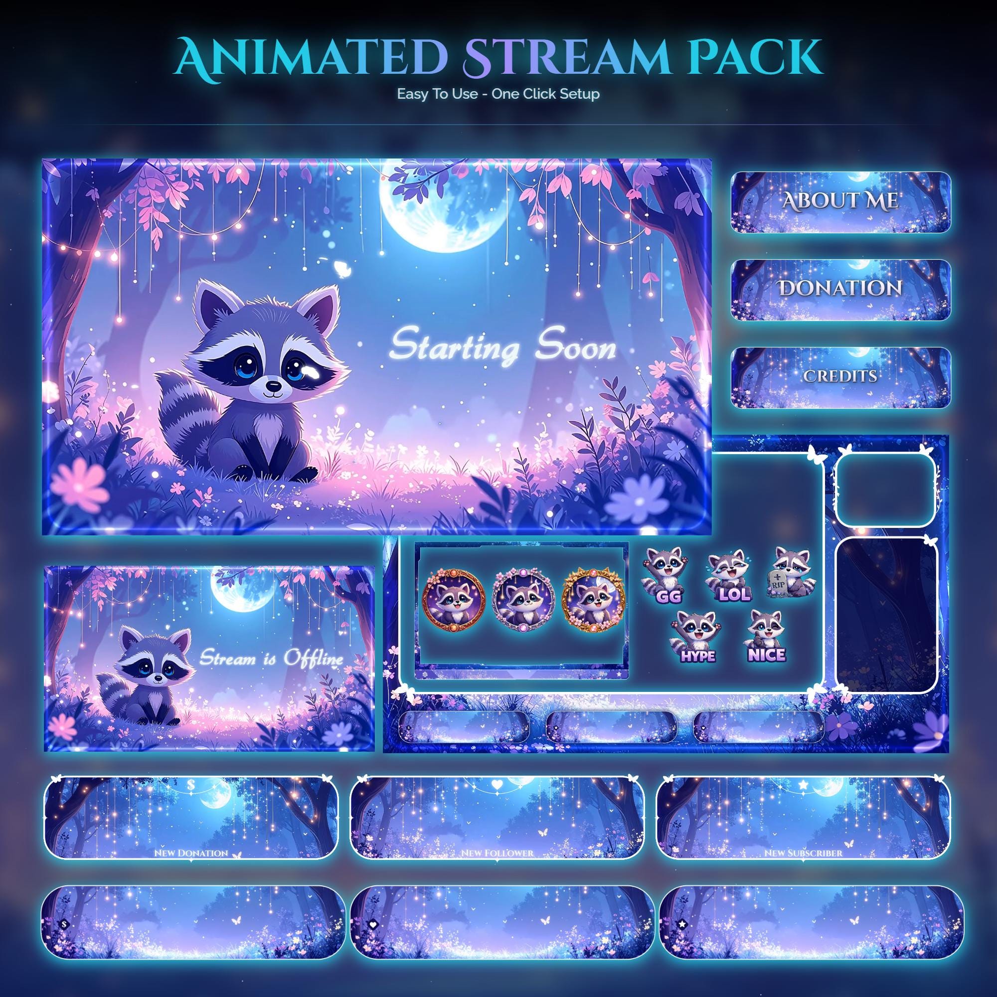 Raccoon Forest Magic Animated Stream Package