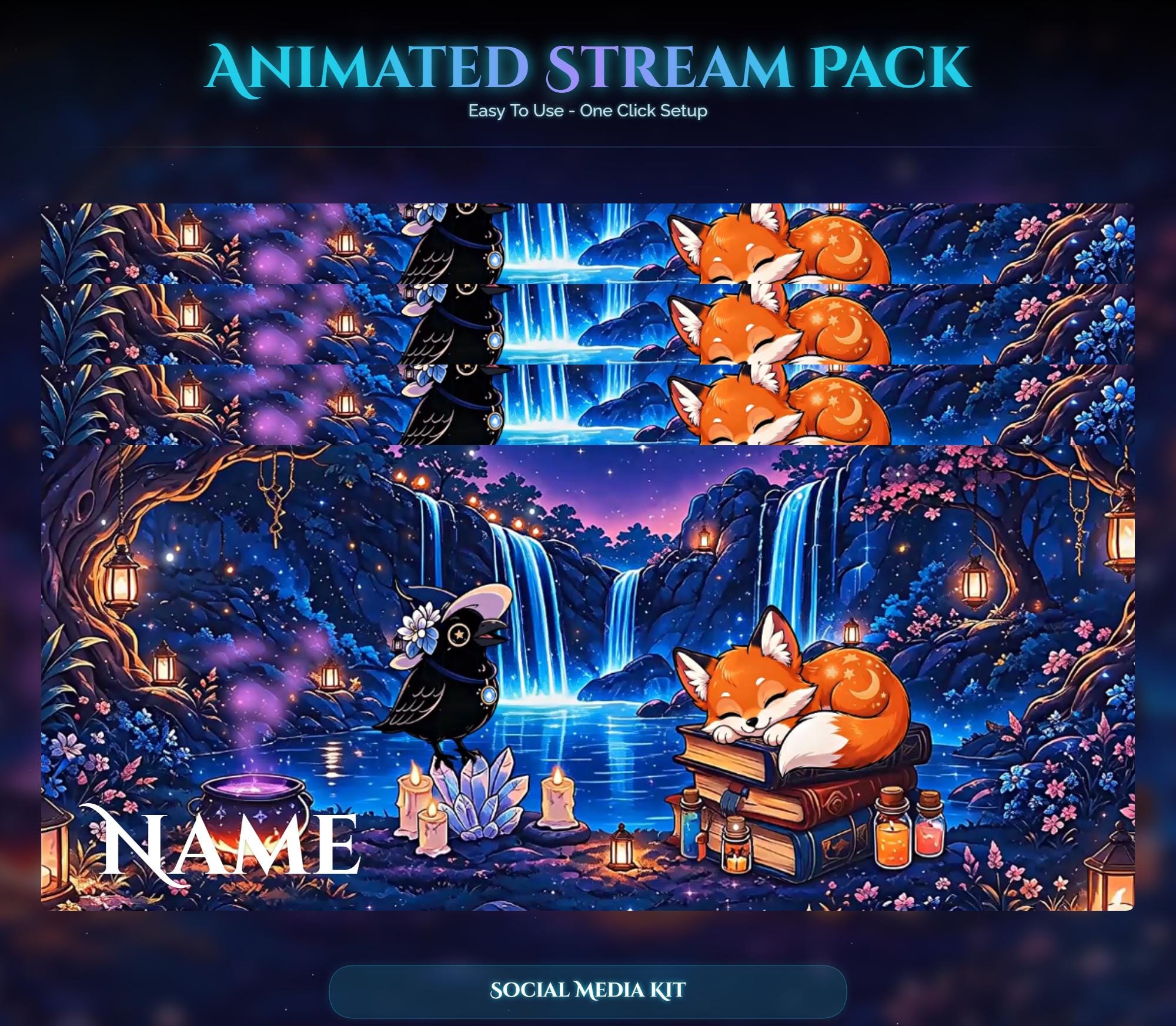 Animated Stream Pack: Spooky Raven Fox Forest Magic Overlays (Digital Download) — preview photo 10
