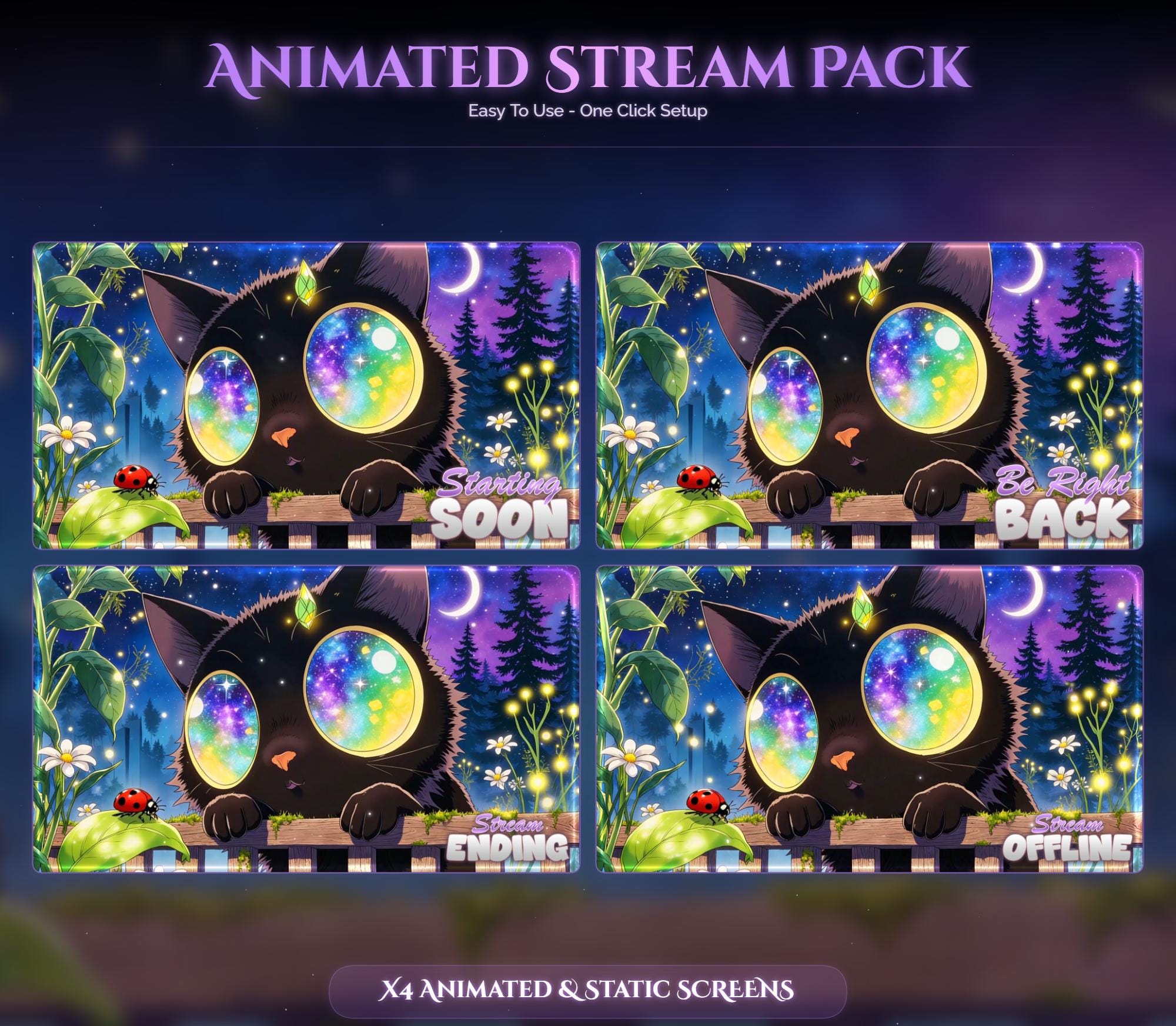 Galaxy Eyes Cat Animated Stream Pack — preview photo 2