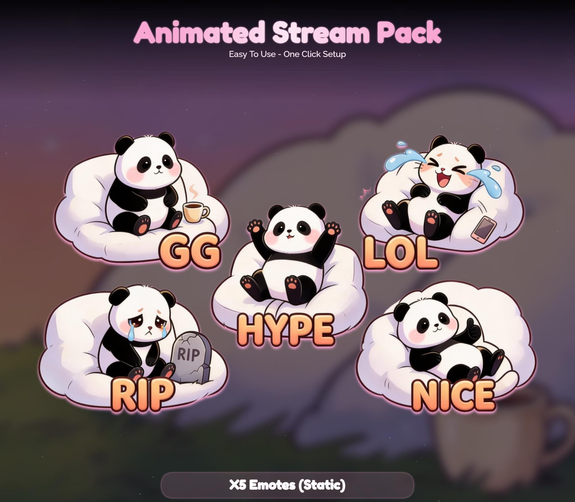 Lofi Sunset Panda Overlay Animated Stream Package: Cozy — preview photo 7