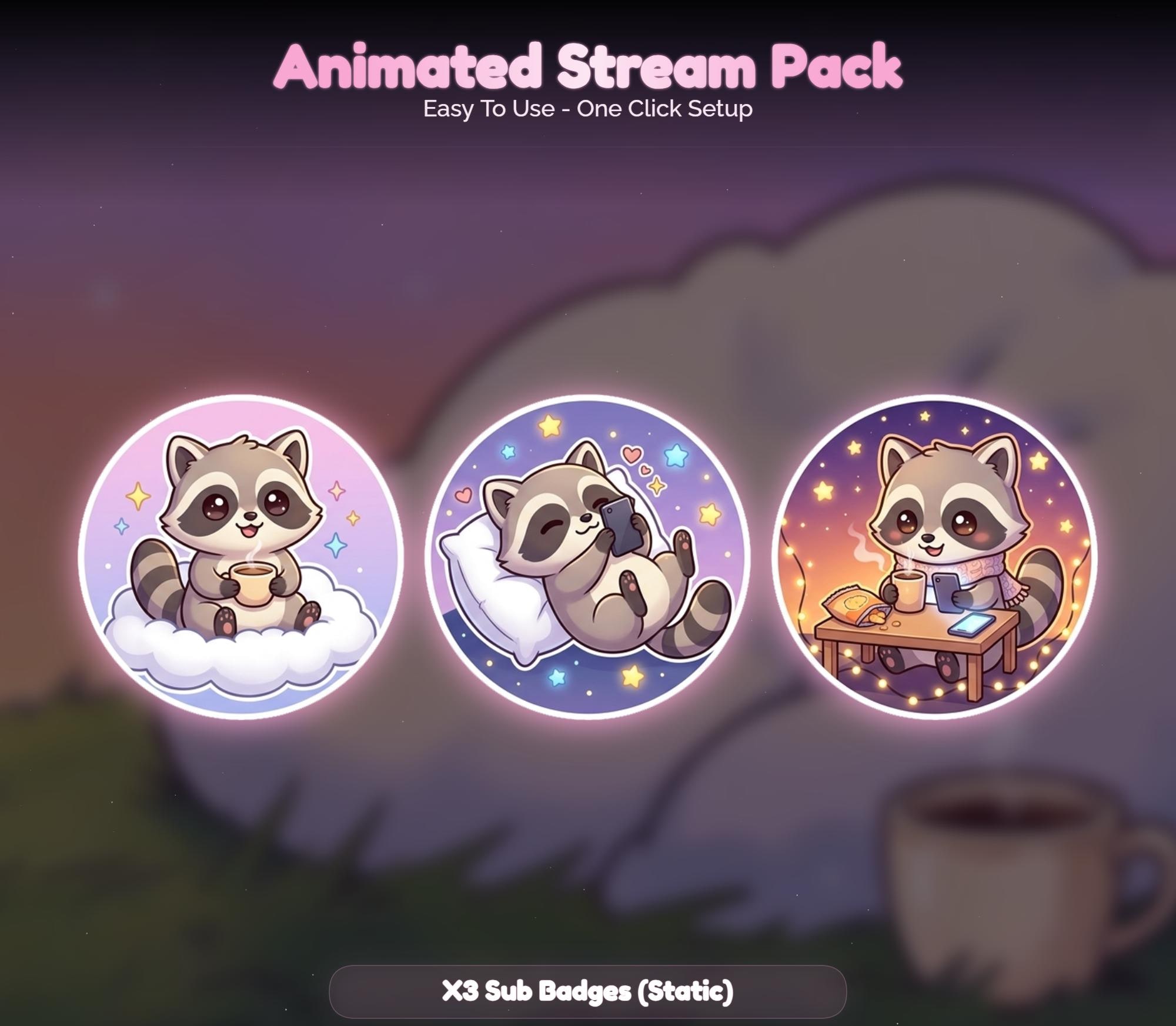 Lofi Sunset Raccoon Overlay Animated Stream Package: Cozy — preview photo 8