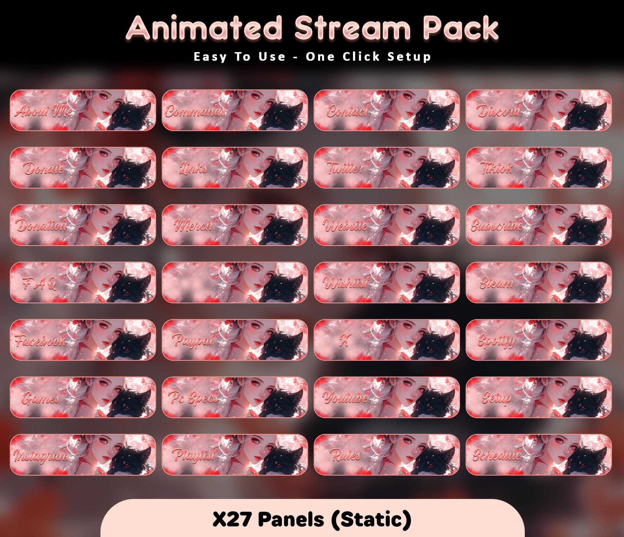 Pink Cherry Blossom Black Wolf Animated Stream Overlay Pack (Twitch/YouTube/Kick) — preview photo 4