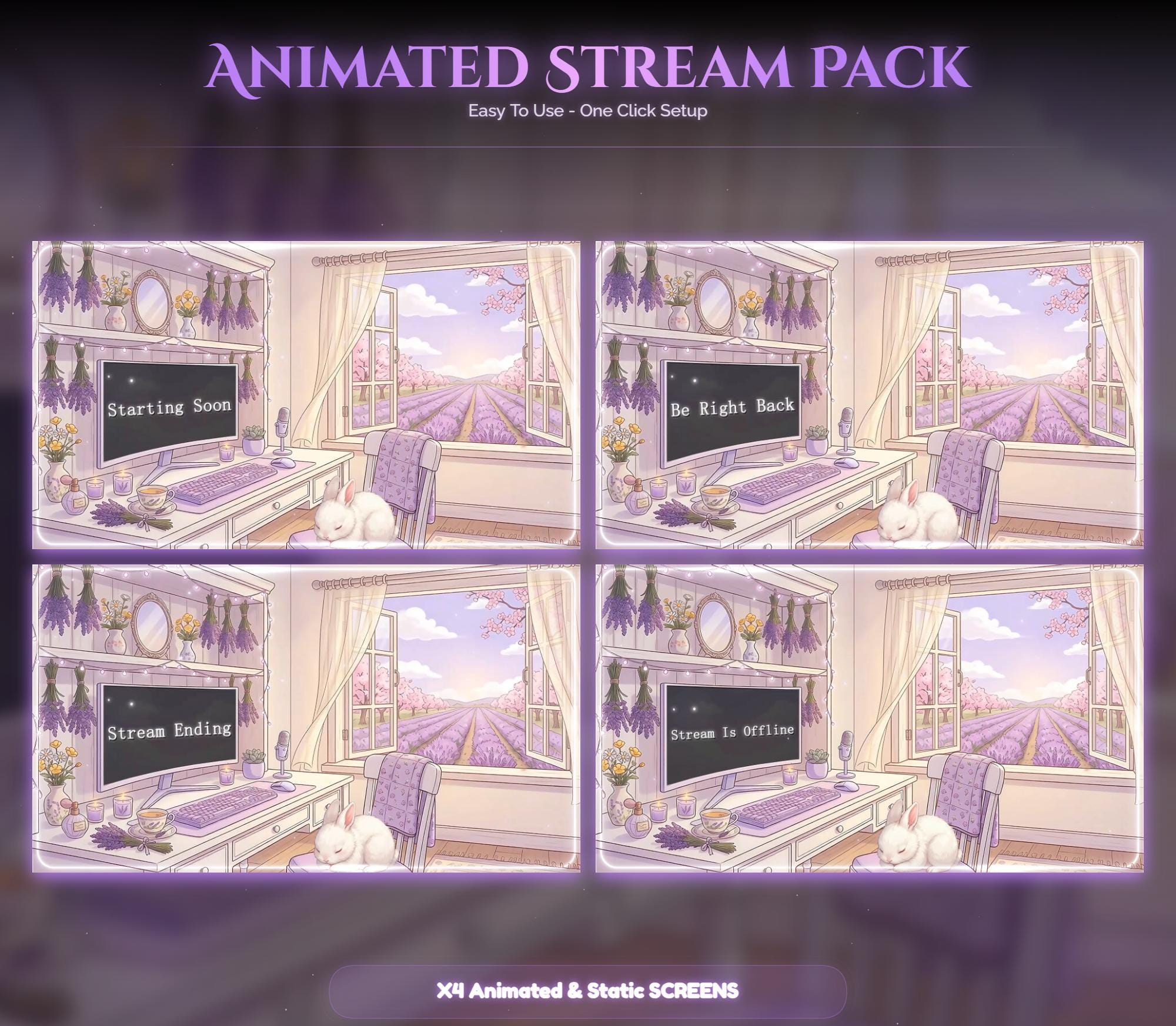 Lavender Spring Rabbit Animated Stream Package — preview photo 2