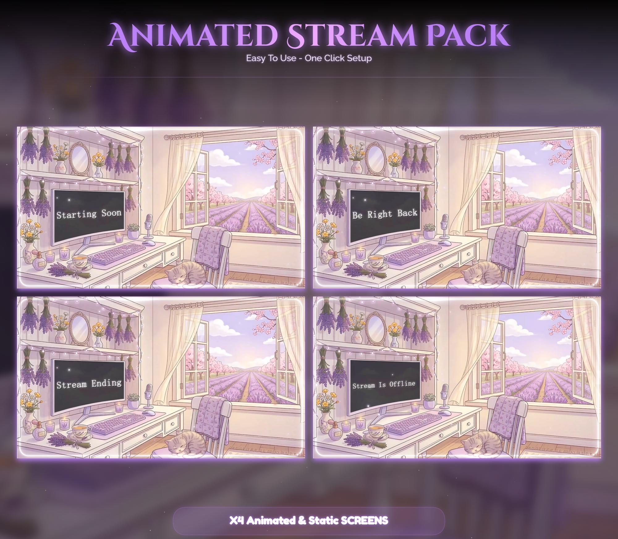 Lavender Spring Cat Animated Stream Package — preview photo 2