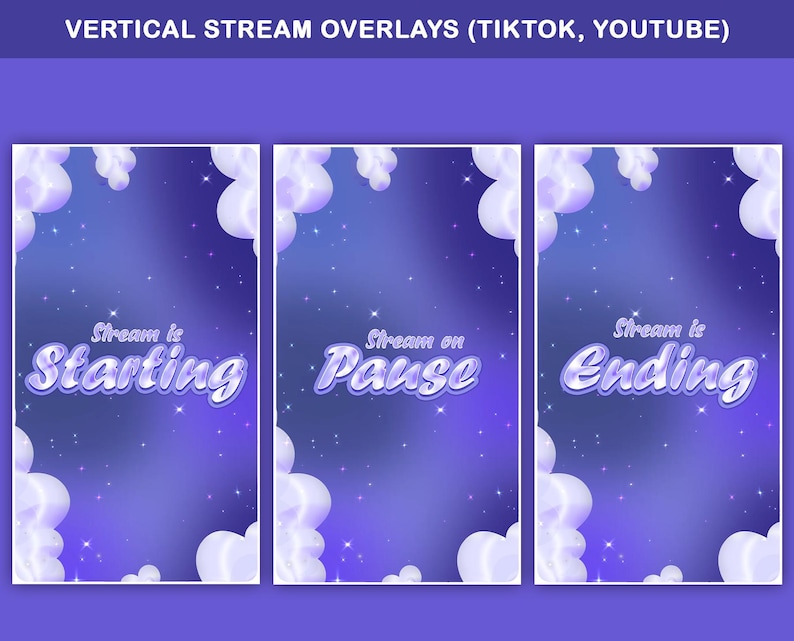 Purple Clouds Animated TikTok Stream Overlay Package : TikTok Overlays (Digital Download) image 1
