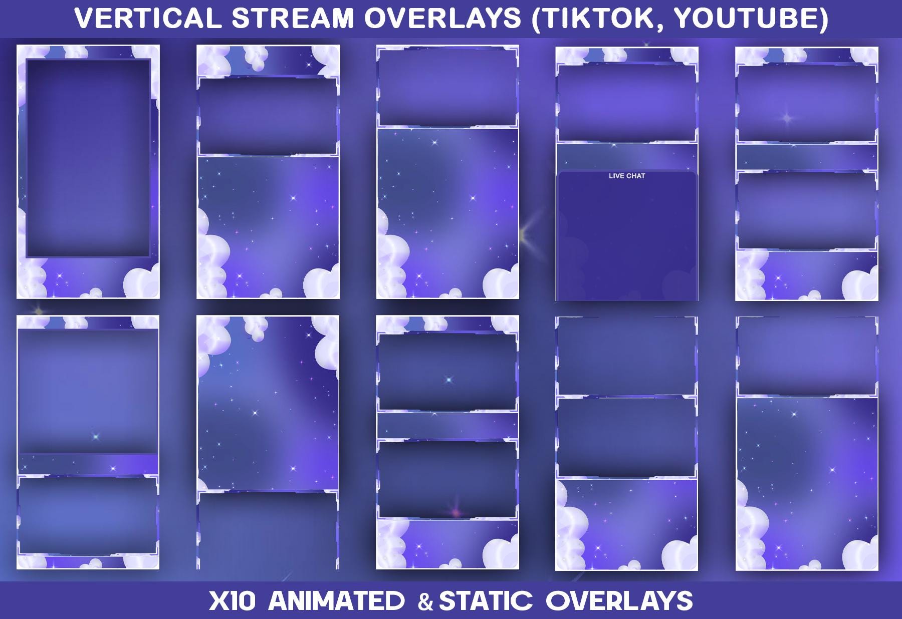 Purple Clouds Animated TikTok Stream Overlay Package : TikTok Overlays (Digital Download) — preview photo 3