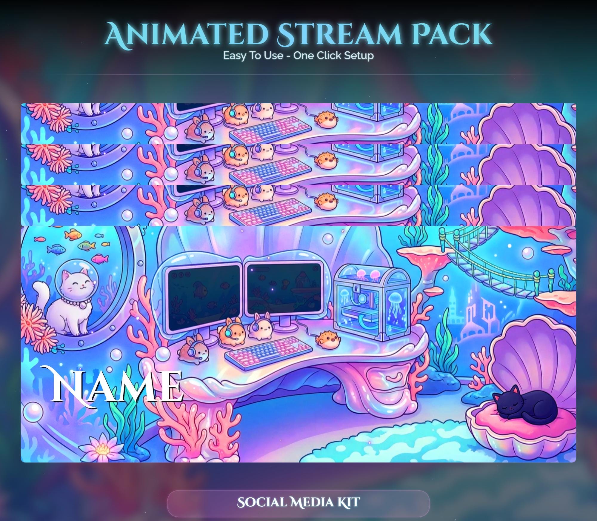 Cat Under Sea Room Animated Stream Package — preview photo 10