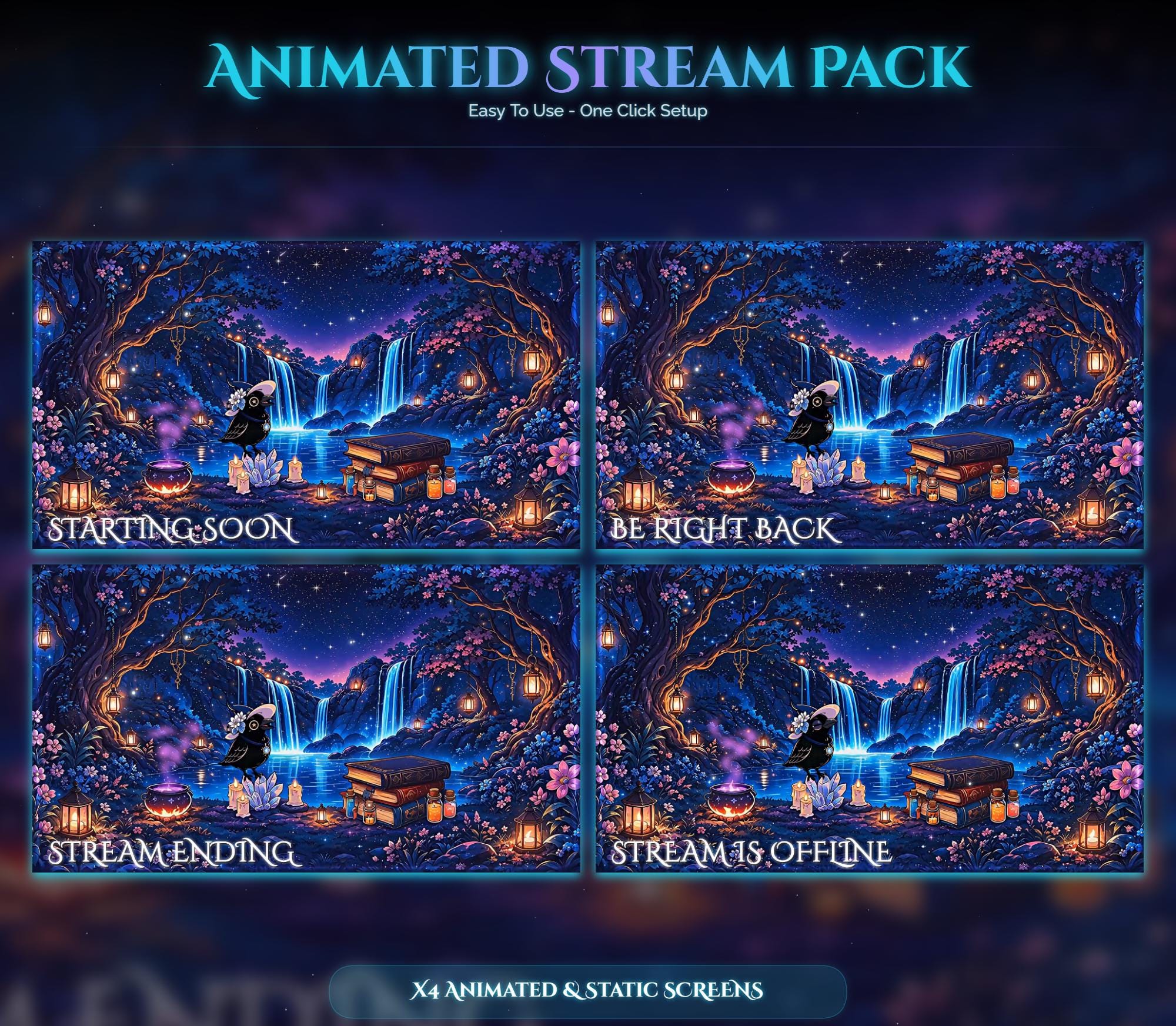 Spooky Raven Twitch Animated Stream Package: Magic Overlay, YouTube, Kick — preview photo 2