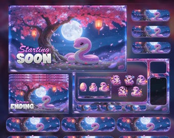 Sakura Snake Night Animated Stream Package | Twitch Overlay | YouTube | Kick | Snakes Overlays