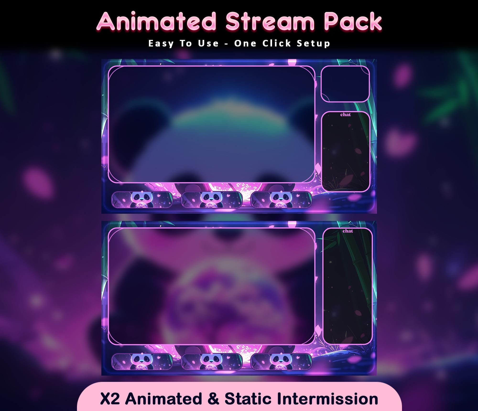 Animated Panda Sakura Stream Overlay Package — preview photo 3