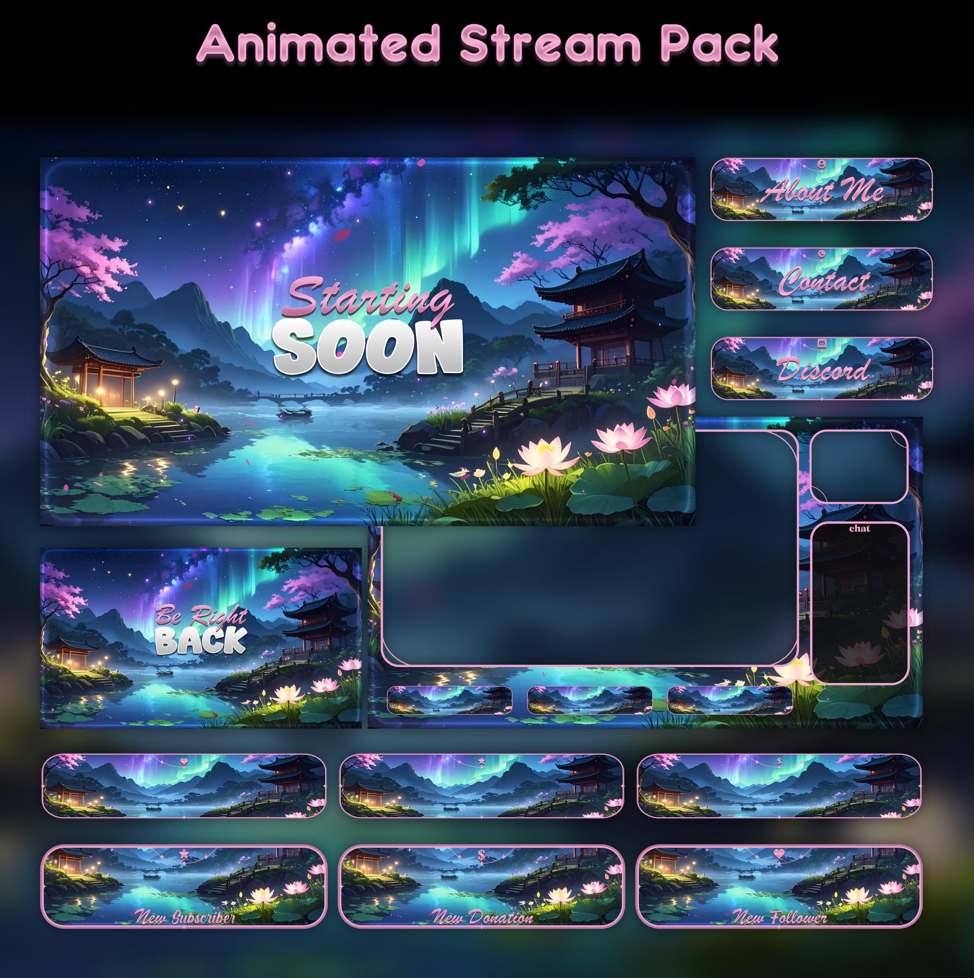 Dream Sakura Animated Stream Package: Twitch Overlay, YouTube, Kick