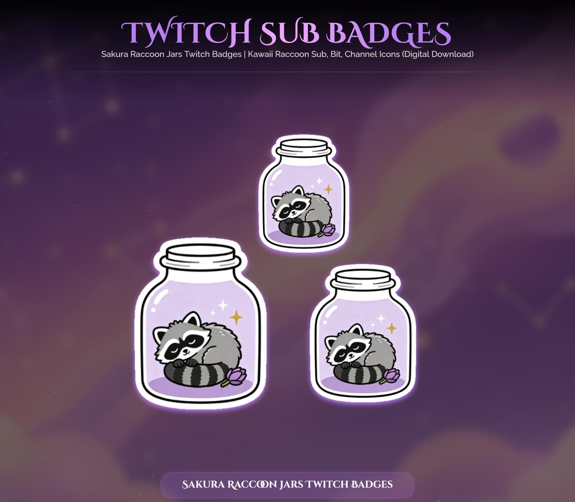 Sakura Raccoon Jars Twitch Badges — preview photo 3