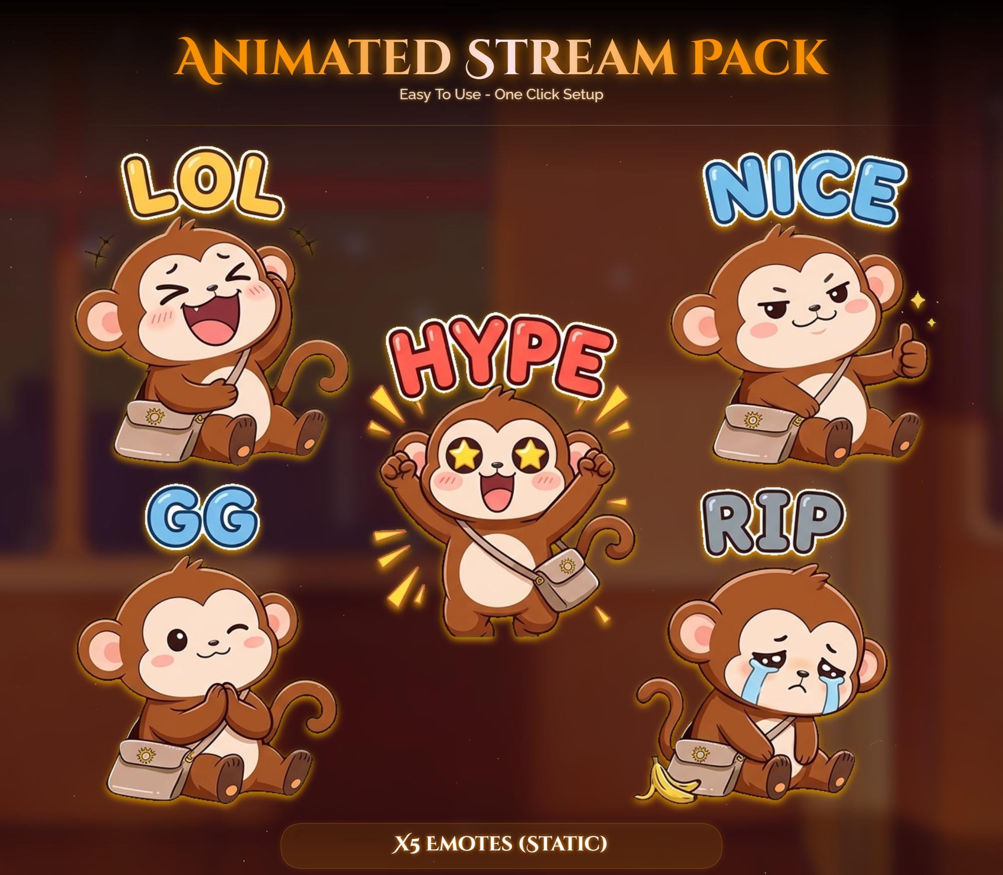 Train Sunset Monkey Overlay Animated Stream Package: For Twitch, YouTube, Kick — preview photo 6