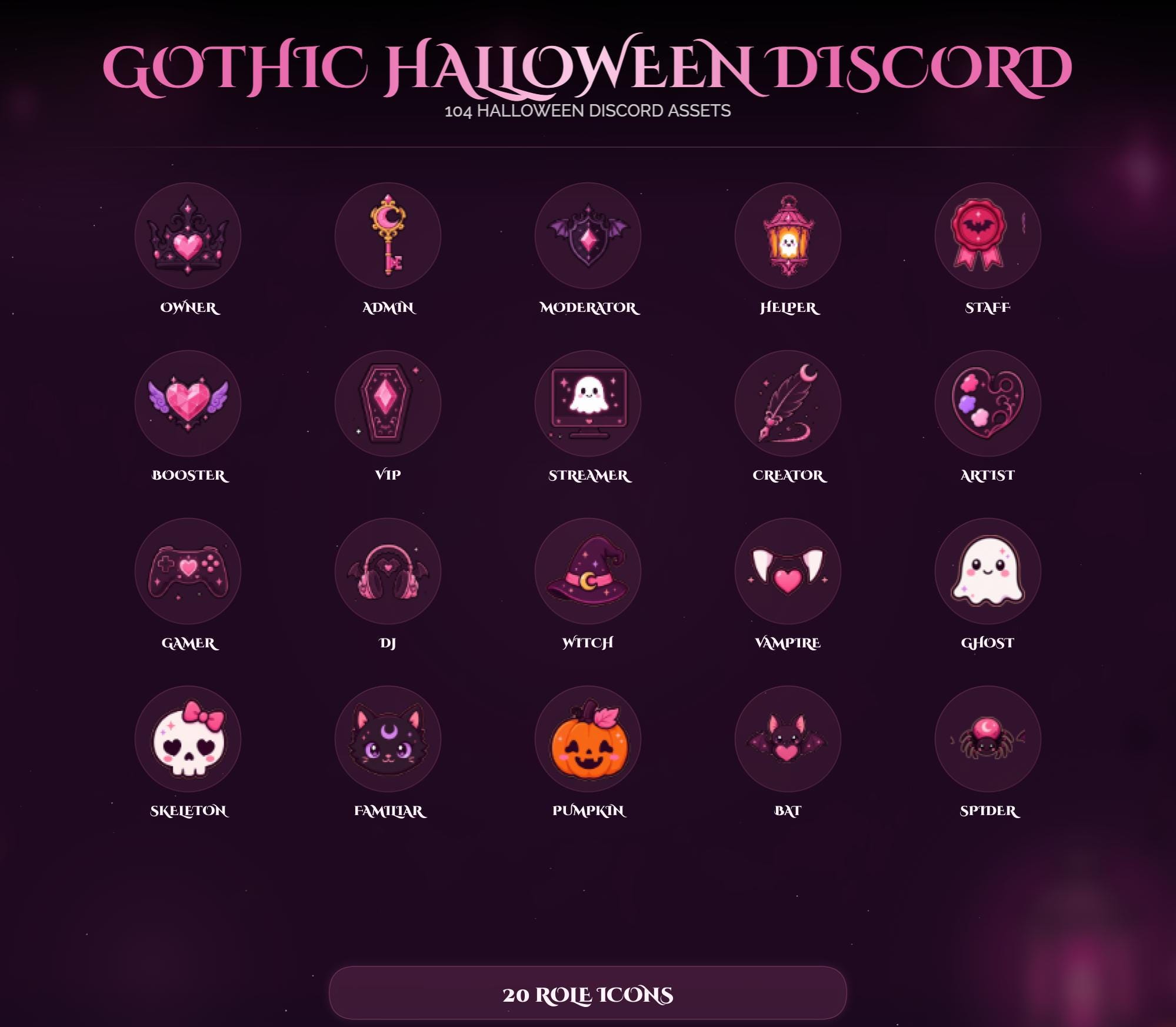 Gothic Halloween Discord Kit: Pink Spooky PNG Icons, Emotes, Stickers (Digital Download) — preview photo 8