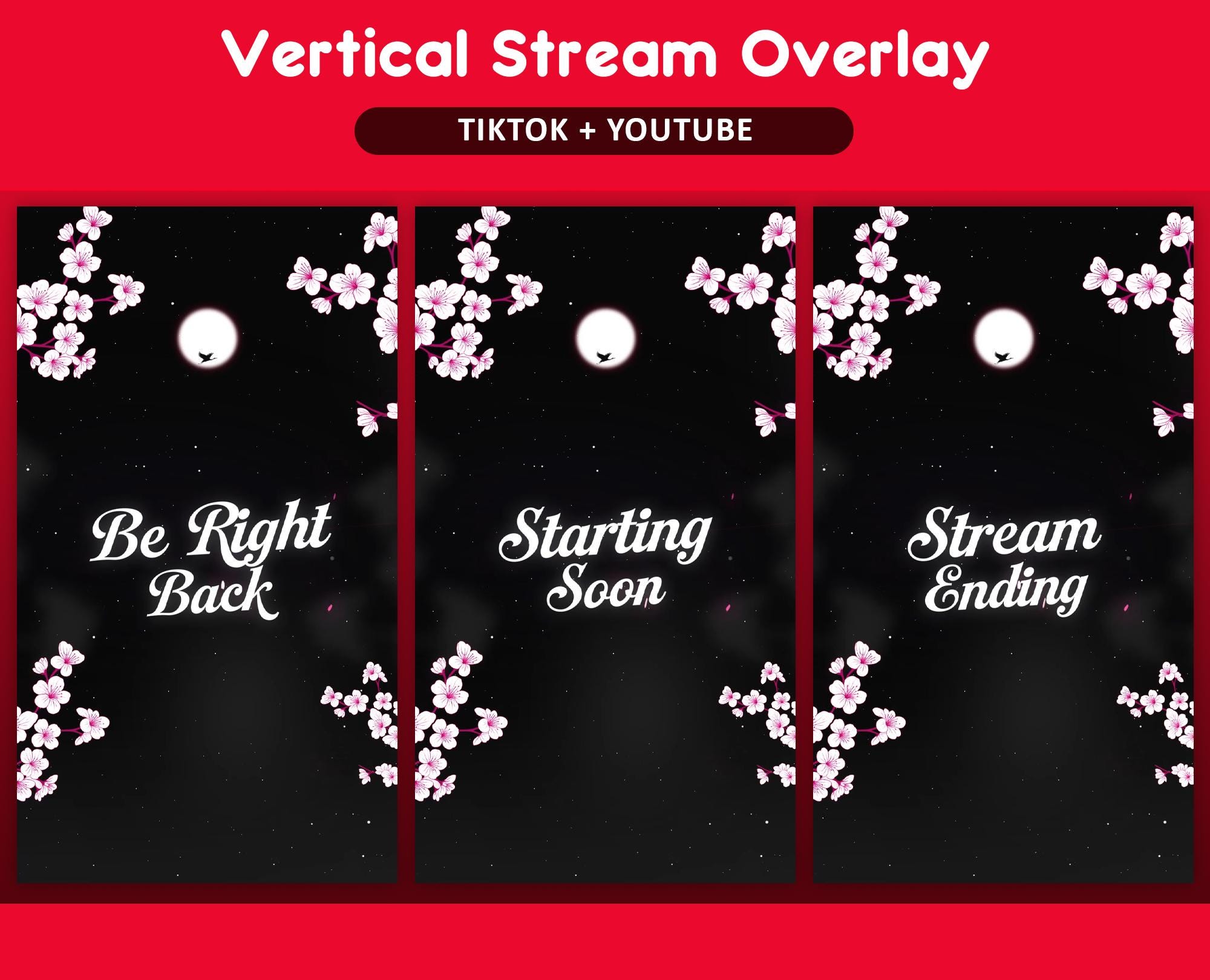 Cherry Blossom Animated TikTok Stream Overlay Package, TikTok Overlays (Digital Download)