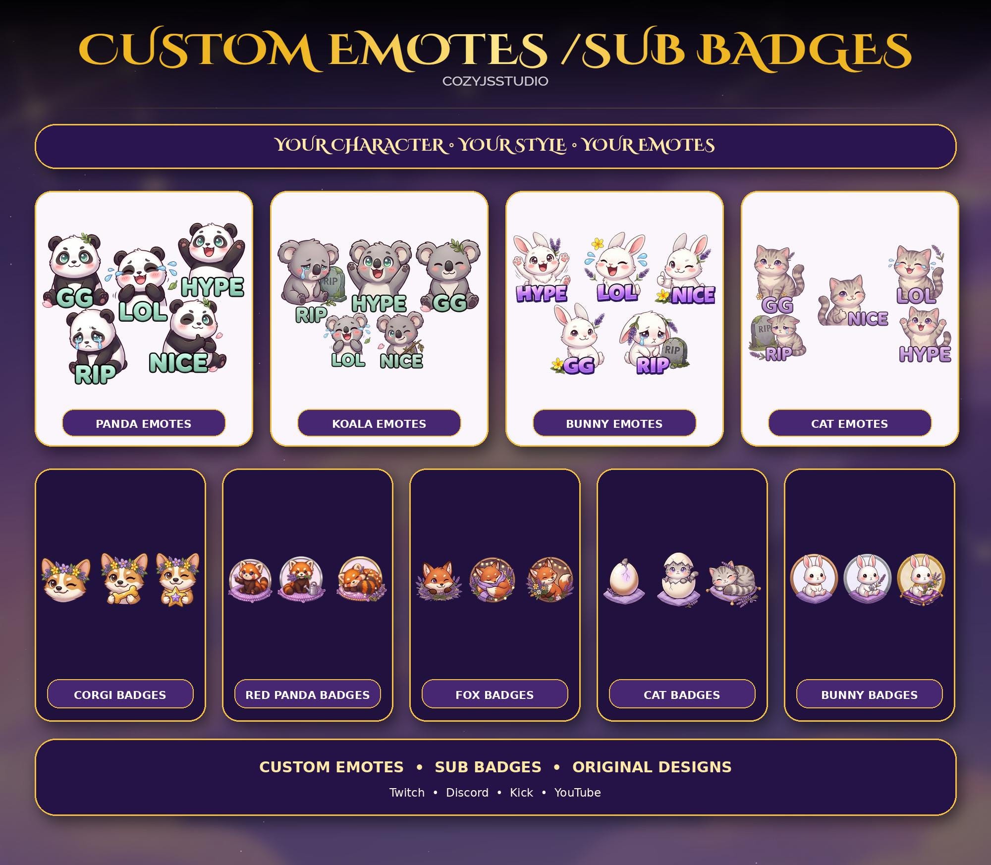 Custom Chibi Emotes & Sub Badges for Twitch, Discord (Digital Download) — preview photo 6