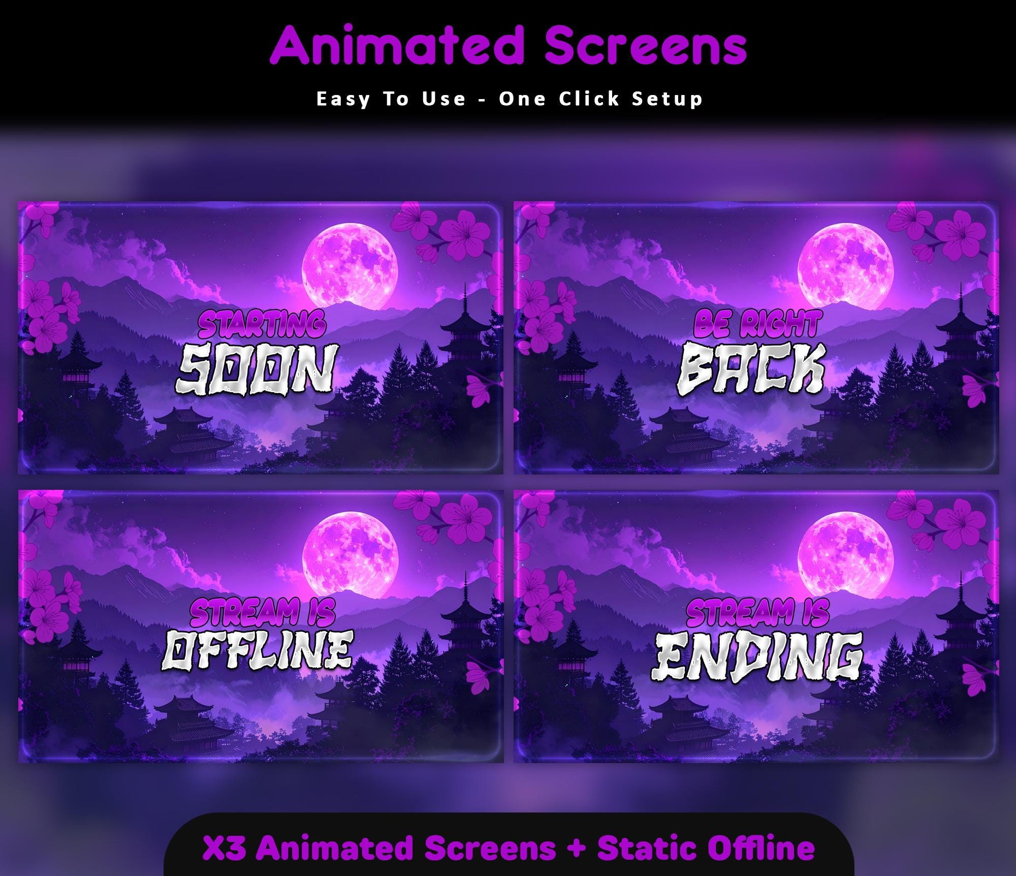 Purple Moon Sakura Twitch Screens