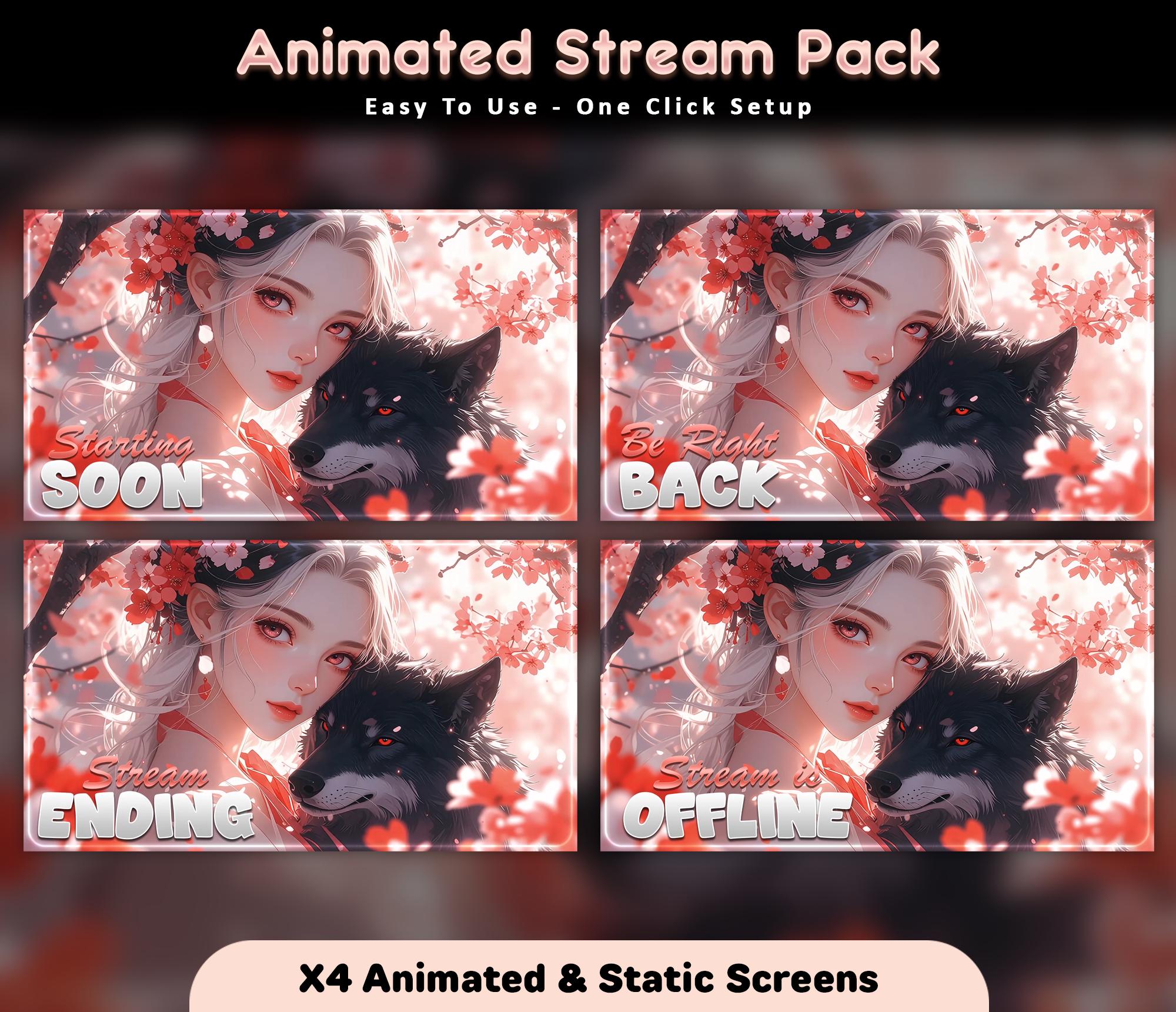 Pink Cherry Blossom Black Wolf Animated Stream Overlay Pack (Twitch/YouTube/Kick) — preview photo 2