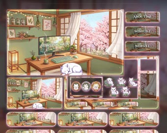 Sakura Wolf Setup Animated Stream Package: For Twitch Overlay, YouTube, Kick | Wolf Overlays