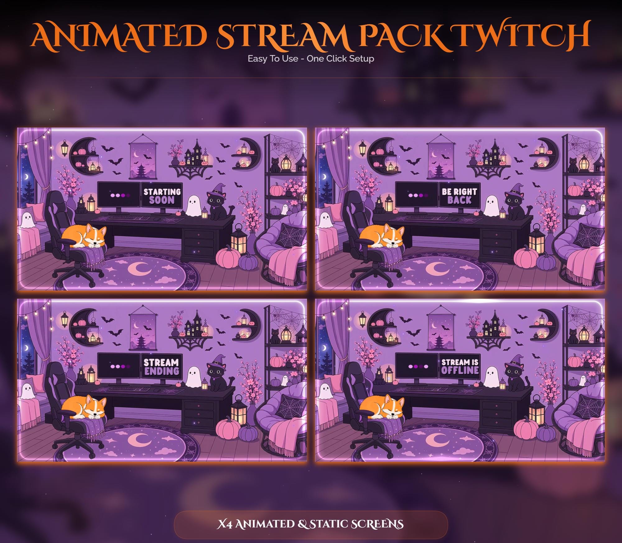 Animated Halloween Twitch Stream Overlay Pack — preview photo 2