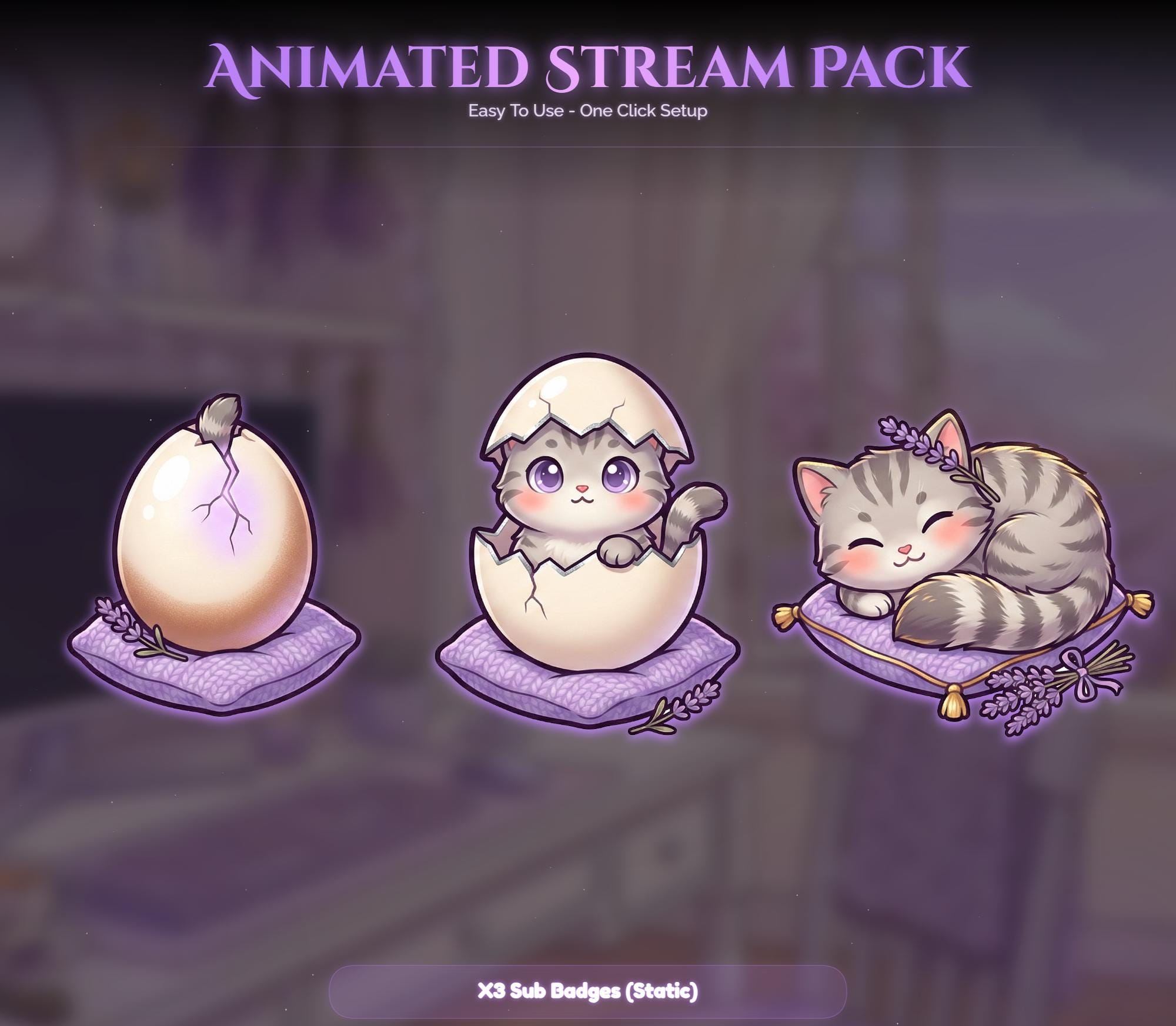 Lavender Spring Cat Animated Stream Package — preview photo 7