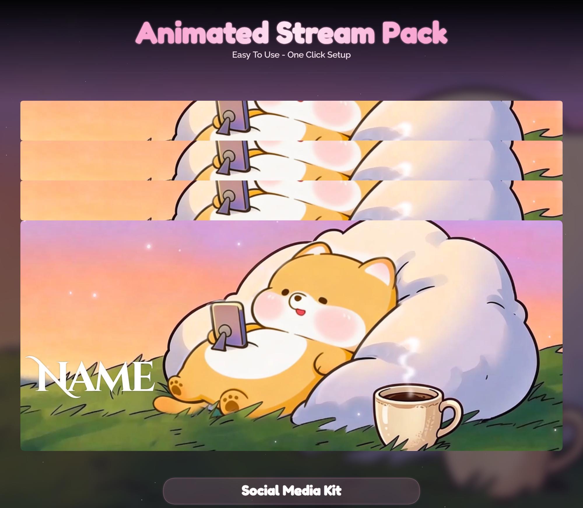 Lofi Sunset Dog Shiba Overlay Animated Stream Package: Cozy — preview photo 10