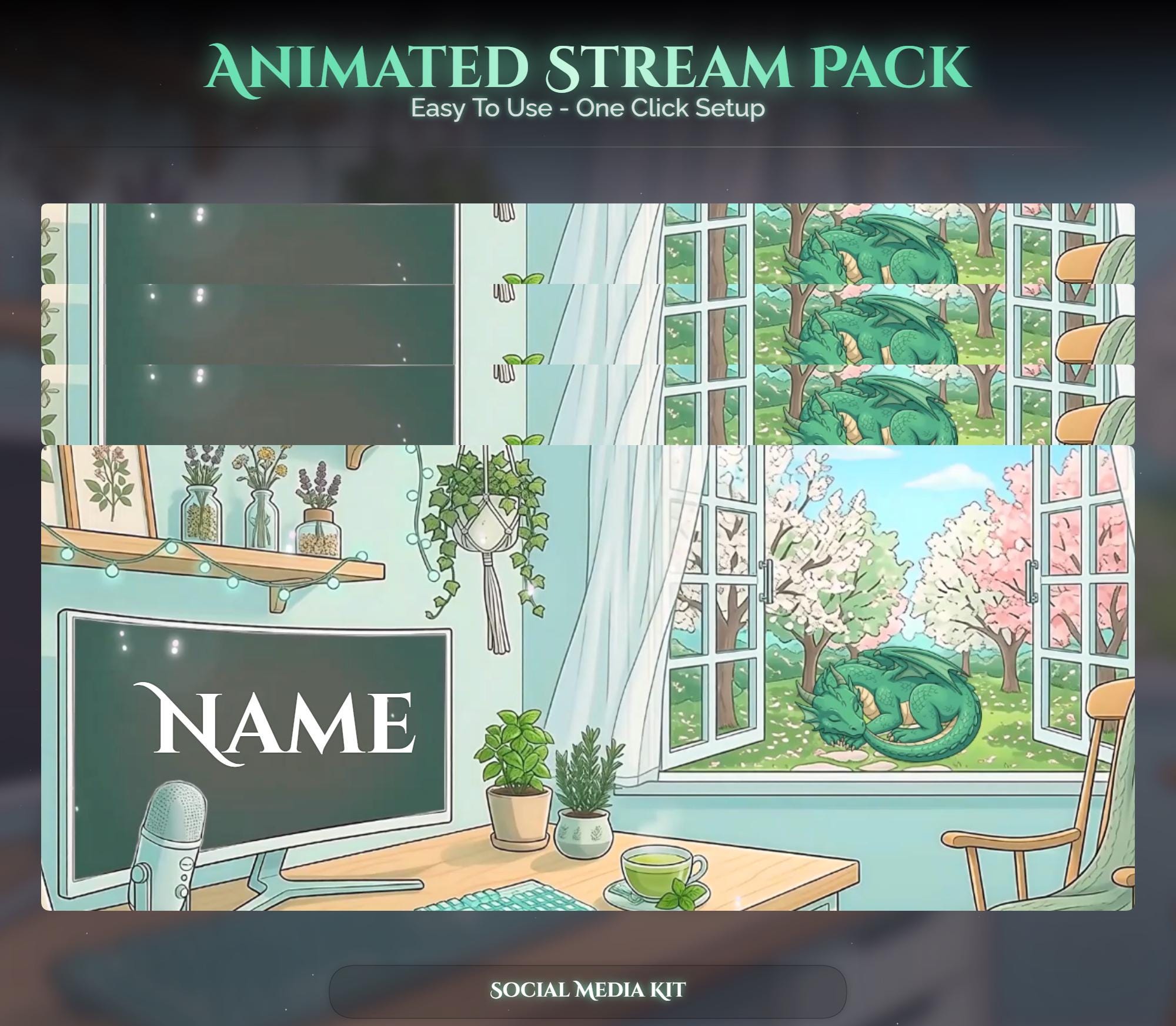 Matcha Dragon Animated Stream Package: For Twitch Overlay, YouTube, Kick — preview photo 10