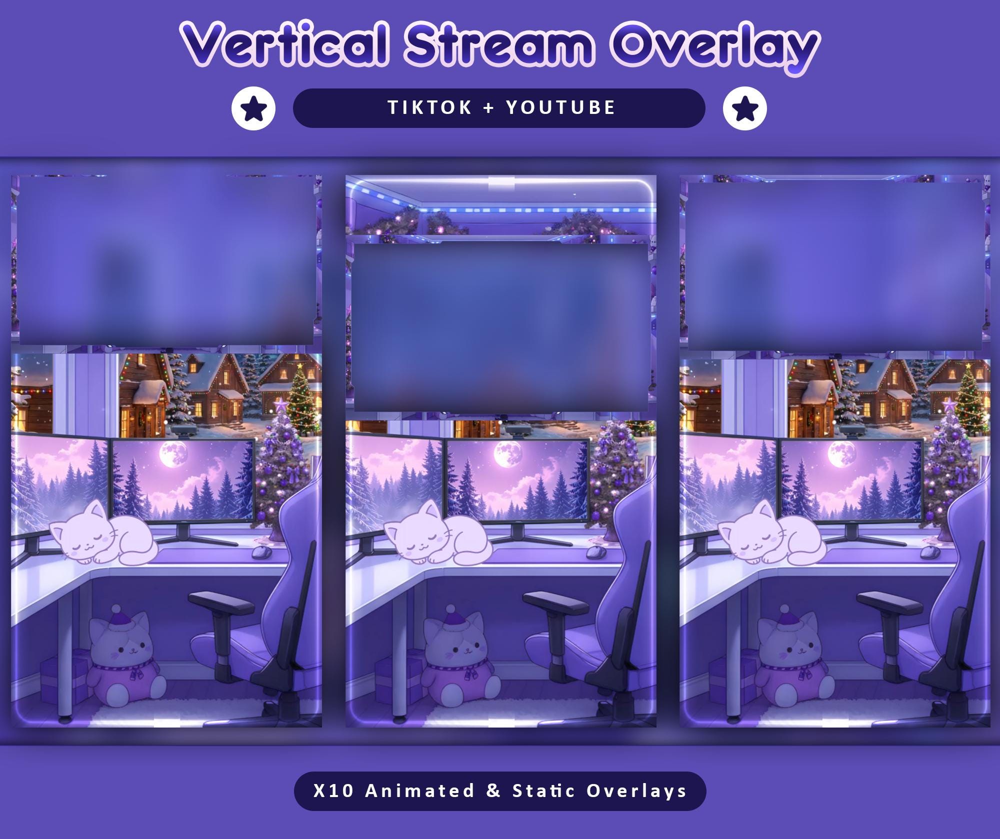 Cozy Christmas Cat Animated TikTok Stream Overlay Package (Digital Download) — preview photo 3