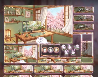 Sakura Setup Bunny Animated Stream Package | Rabbit Twitch Overlay | YouTube | kick overlays