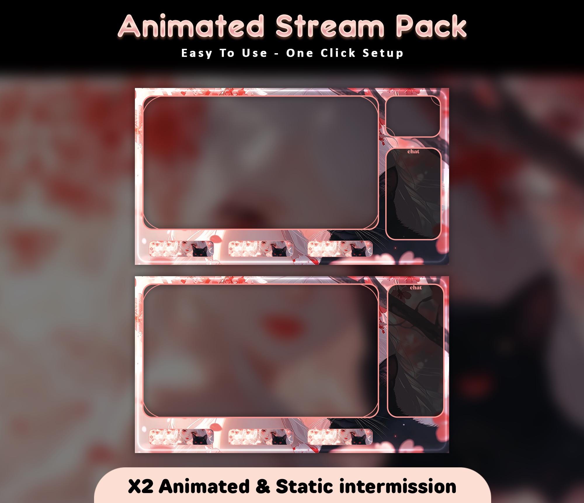 Sakura Cat Animated Stream Overlay Pack (Twitch/YouTube/Kick) — preview photo 5
