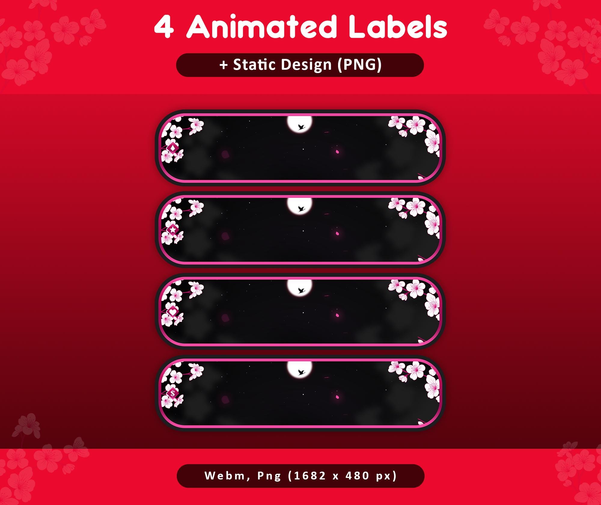 Cherry Blossom Animated Stream Package: Twitch Overlay, YouTube, Kick — preview photo 7