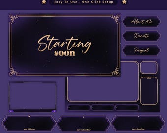 Royal Purple Night Animated Stream Package: Twitch Overlay, YouTube, Kick | Dark Elegant Overlays