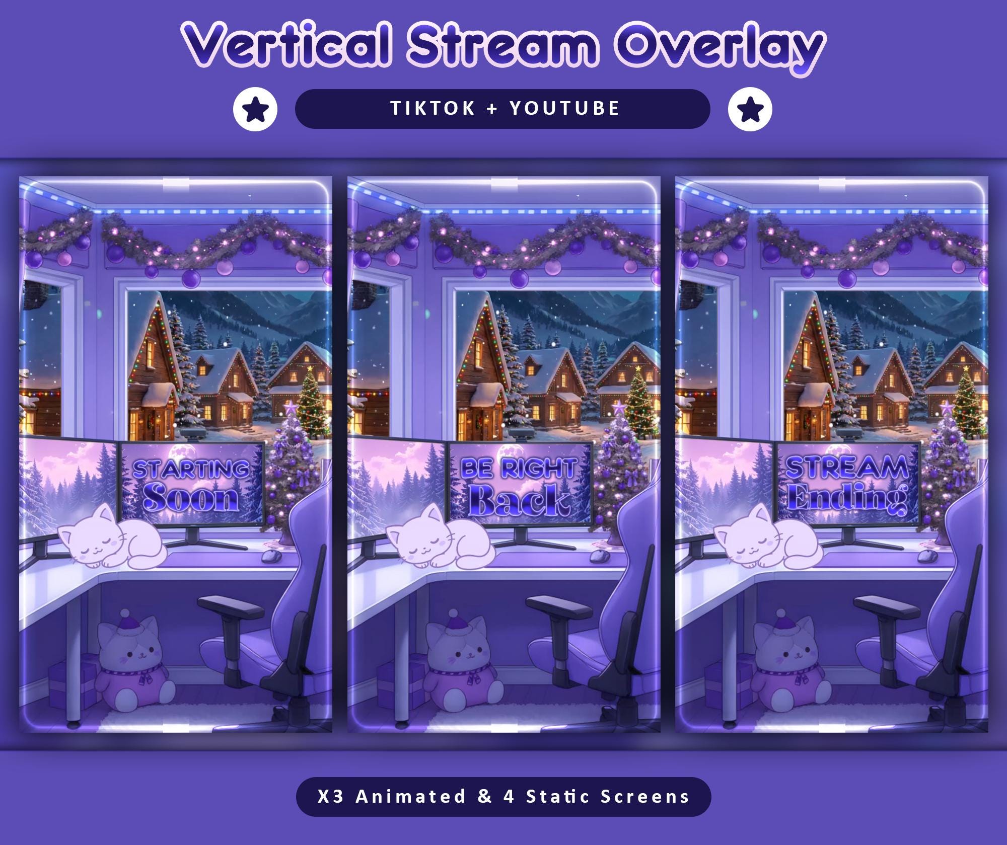 Cozy Christmas Cat Animated TikTok Stream Overlay Package (Digital Download) — preview photo 2