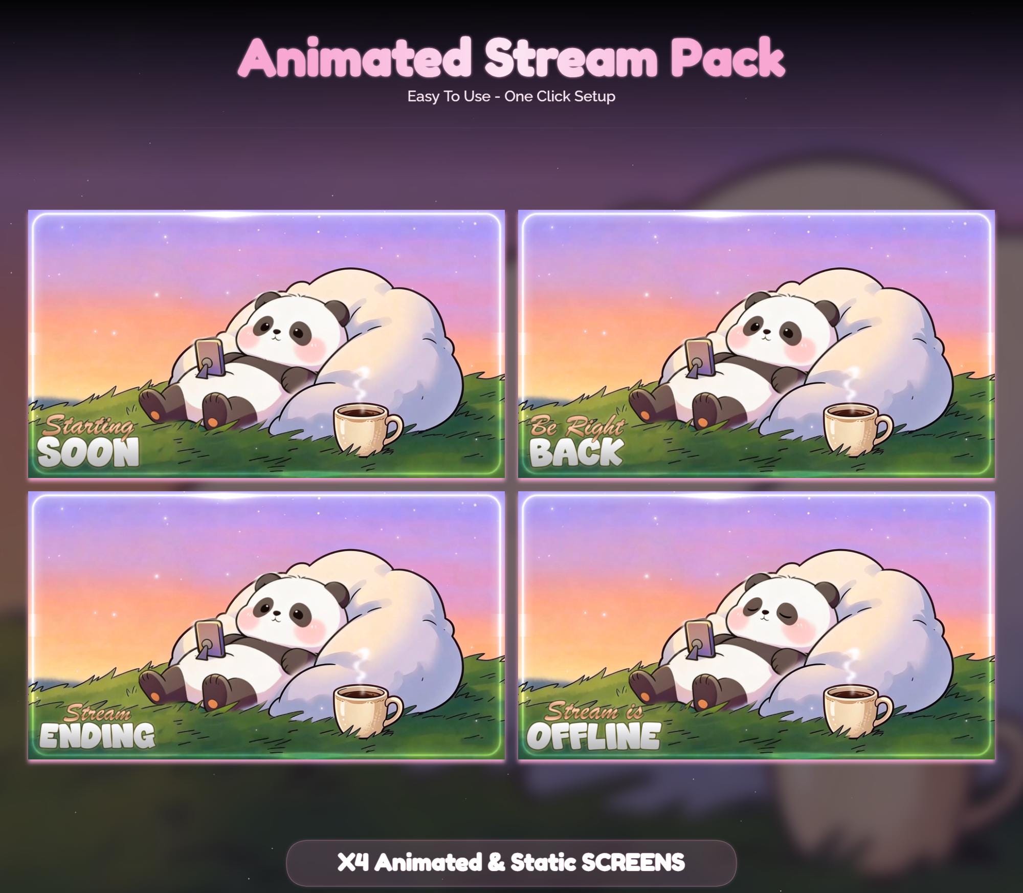 Lofi Sunset Panda Overlay Animated Stream Package: Cozy — preview photo 2