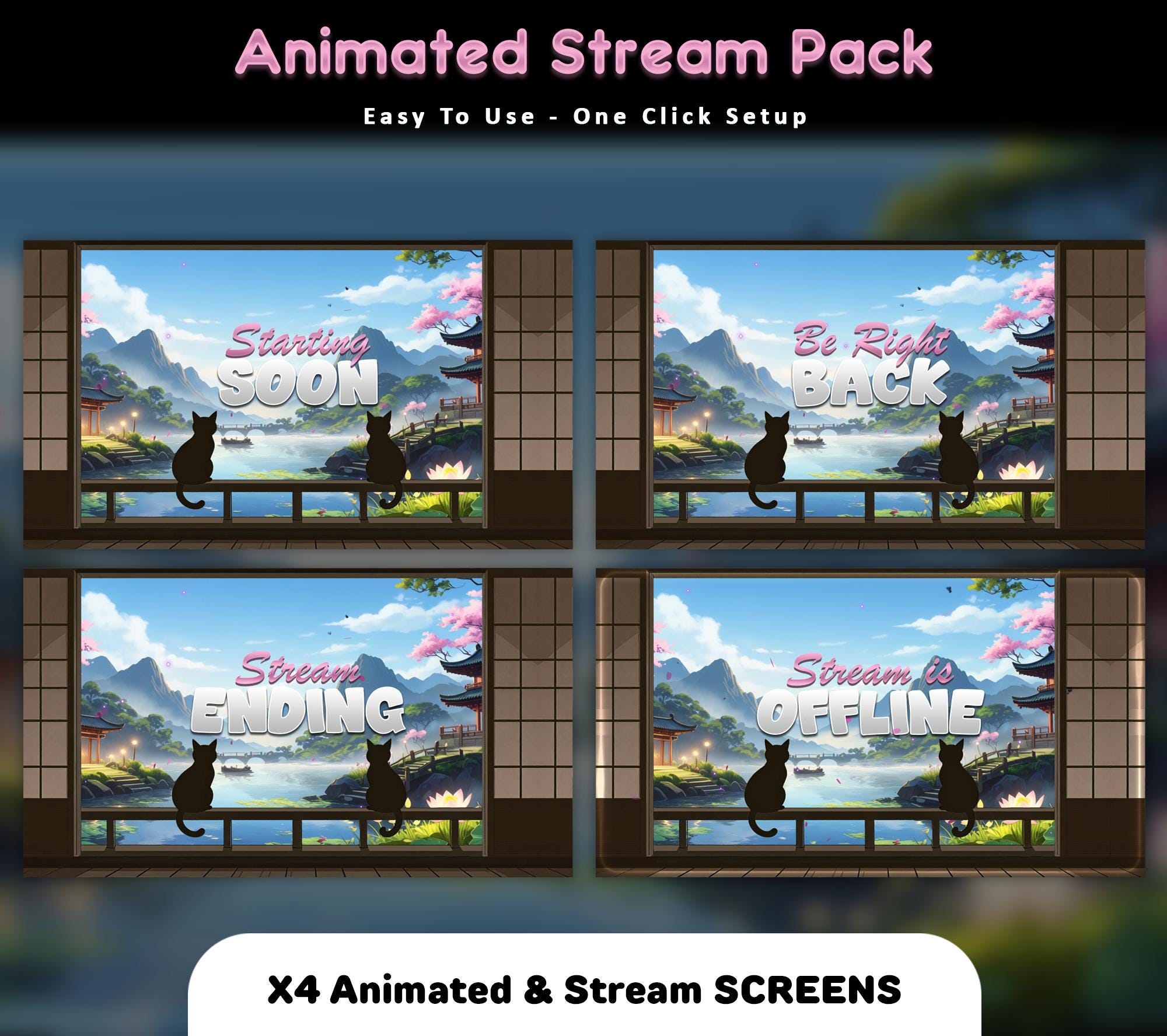 Mid-day Cats Sakura Animated Stream Package: Twitch Overlay, YouTube, Kick — preview photo 3