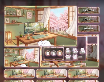 Sakura Setup Cat Animated Stream Package | Cats Twitch Overlay | YouTube | kick overlays